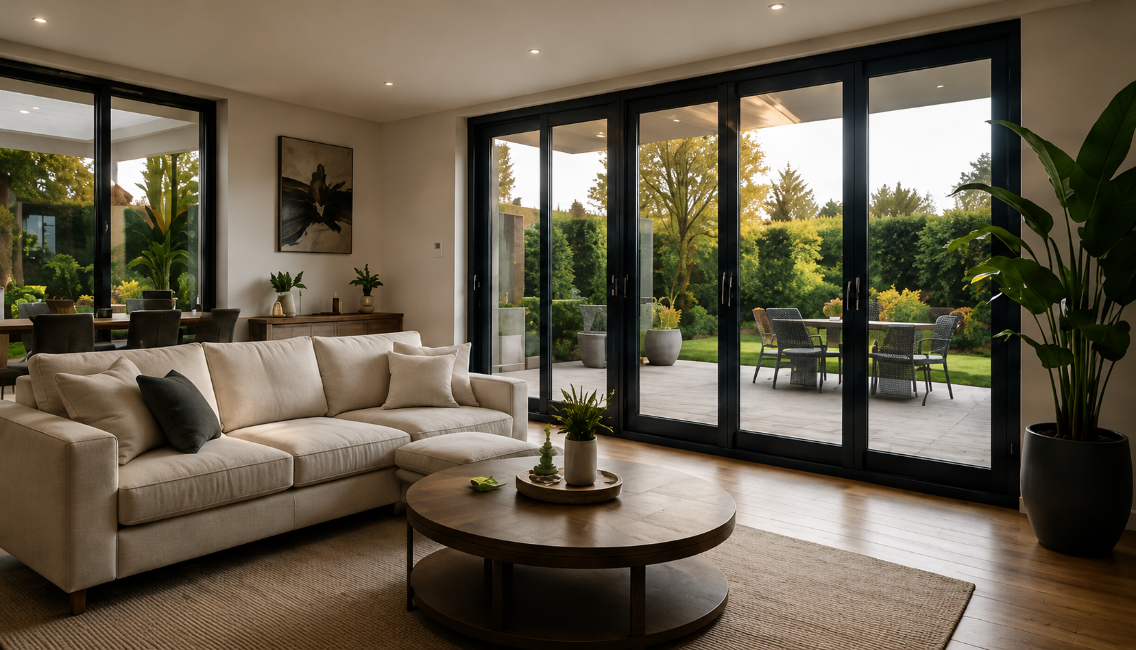 Woonkamer met kunststof schuifpui van Top Kozijnen Zuid-Holland